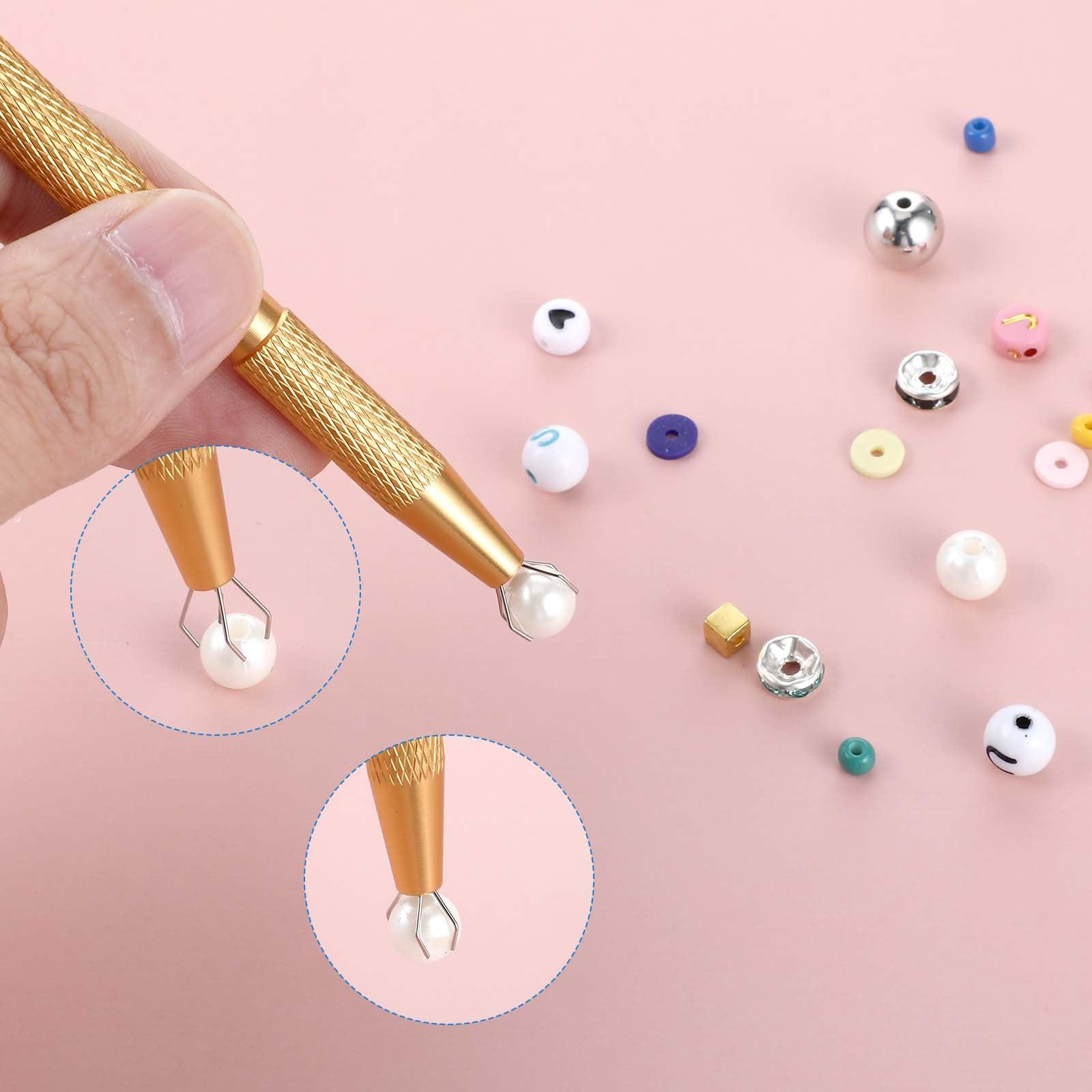 ZEYIYER ZEYIYER 2PCS Piercing Ball Grabber Tool, Stainless Steel 4-Claw Pick up Tool, Piercing Ball Screw on Tool Pickle Grabber for IC Chip Electronic Small Parts Pearl Bead Pickup (Gold & Silver)