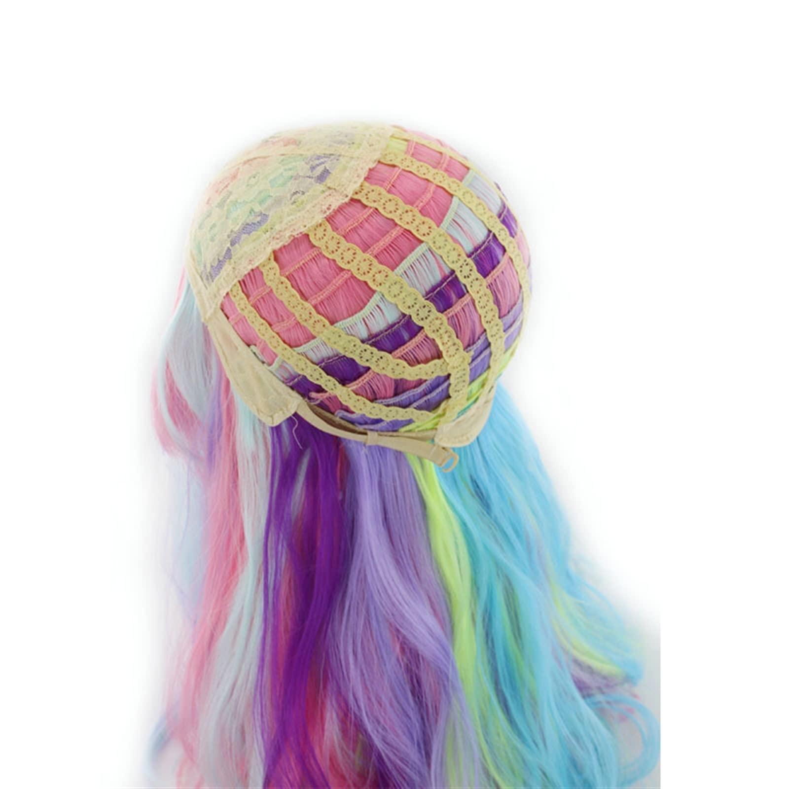 EkeNoz EkeNoz Women's anime coloured wig Gradient long curly hair Pick and dye bleached rainbow rose net hair set fashion decoration
