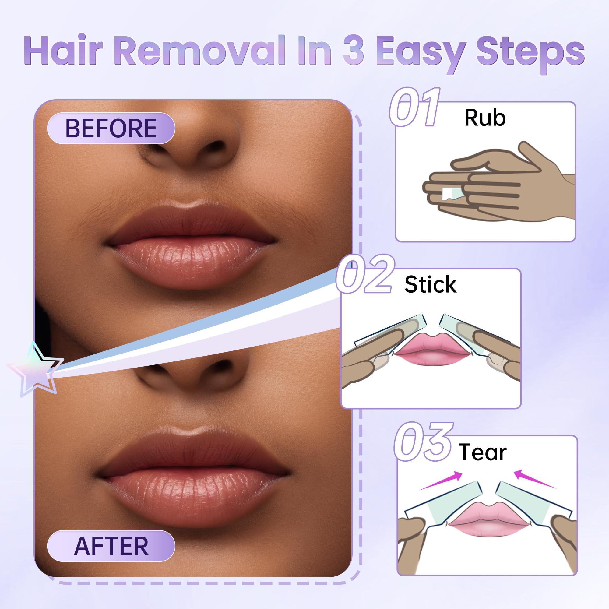 LaWink LaWink Lip Wax Strips Kit Cold Wax Strips Facial Hair Removal 20 Strips 4 Calming Oil Wipes for Sensitive Skin Types Women