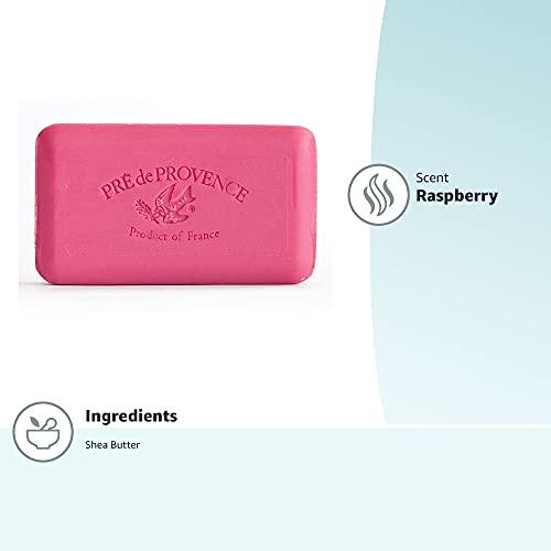 Pre de Provence Pre de Provence Artisanal Soap Bar, Natural French Skincare, Enriched with Organic Shea Butter, Quad Milled for Rich, Smooth & Moisturizing Lather, Raspberry, 5.3 Ounce