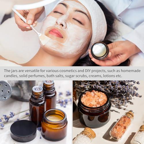 KEYWING KEYWING 4oz Small Glass Jars with Black Lids, 24 Pack Amber Empty Cosmetic Containers Round Glass Jar with Inner Liners for Lotions, Powders and Ointments