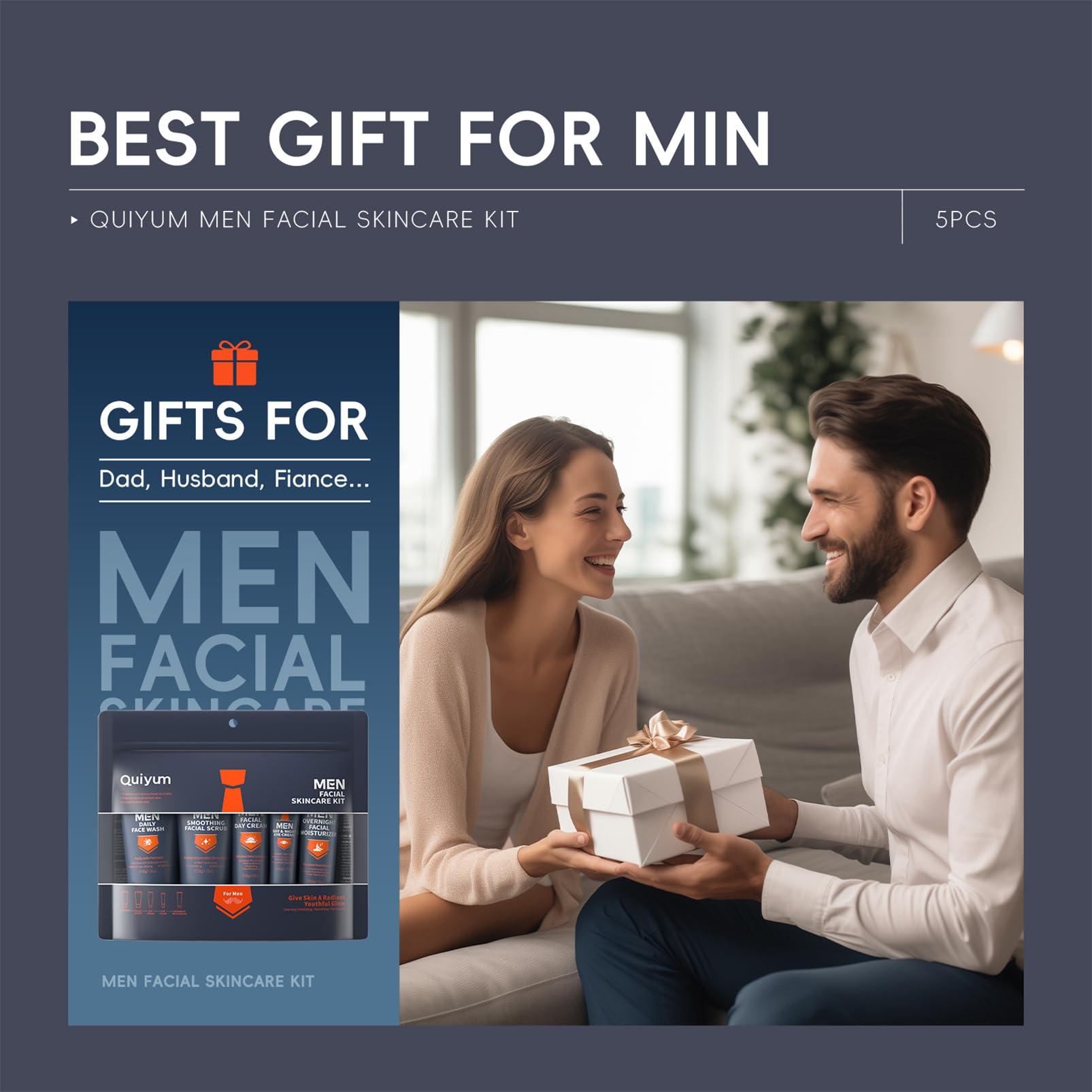 ISHERBIN Mens Gifts for Christmas, Mens Skin Care Set, Mens Facial Care Kit, Anti-Aging Skin Care Routine for Men: Face Wash, Scrub, Men\'s Evening Moisturizer & Day Cream, Eye Cream Beauty Gifts for Him 5-Pack