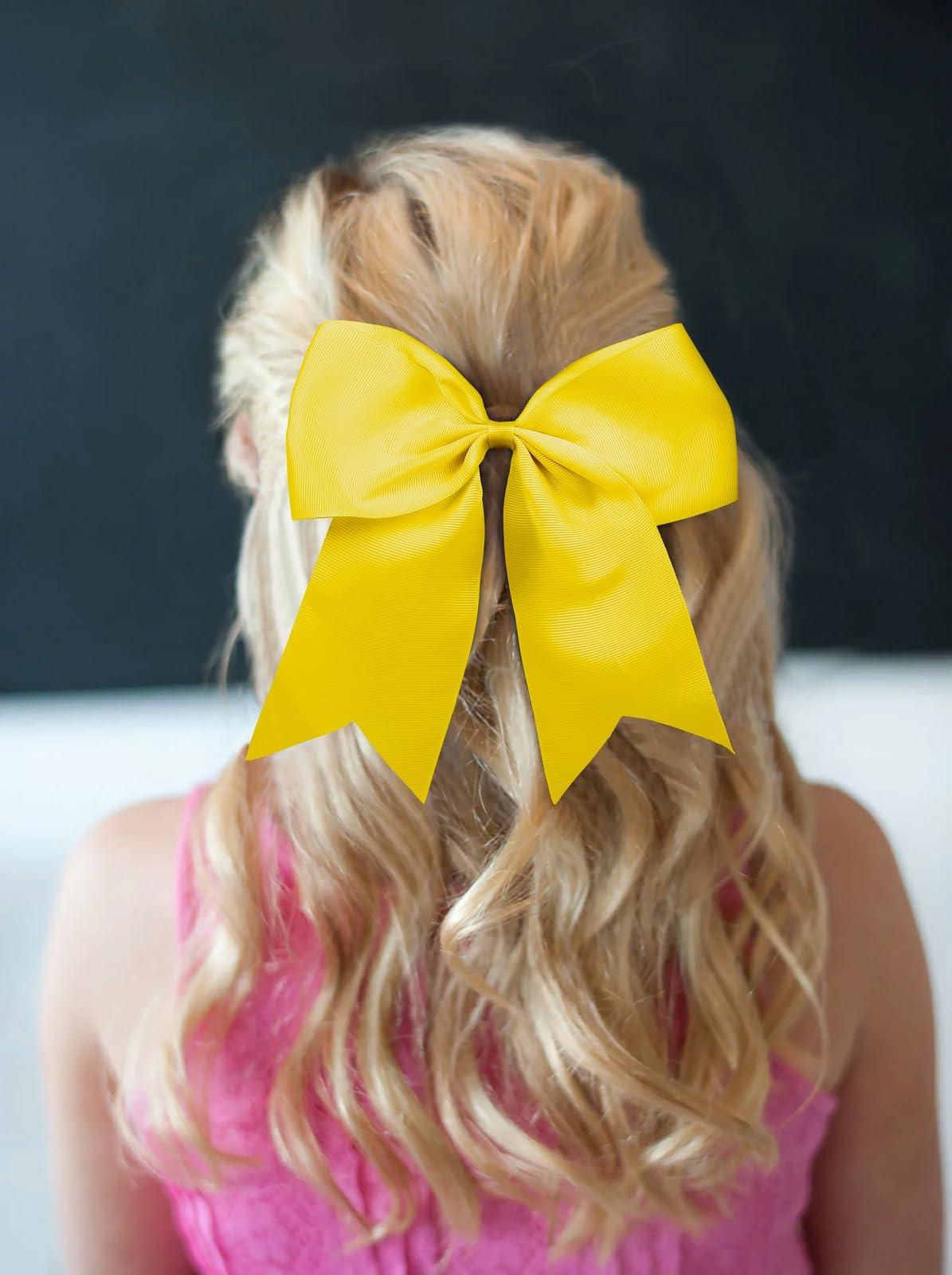 Tobeffect Jumbo Cheer Bows Yellow Hair Bow Clips 8 Inch Big Yellow Bows for Girls Hair Women Cheerleading Bows Softball Team Bows Cheerleader Hair Bows for Halloween Costumes Festivals Birthdays