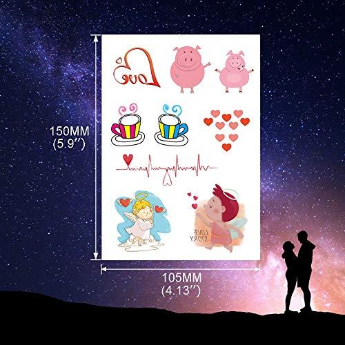Fanoshon Fanoshon Love Heart Temporary Tattoos for Adults Teens, 10 Sheets Romantic Cartoon Sweet Love Couples Fake Body Tattoo Stickers for Valentine's Day Women Wedding Party Christmas Gift Party Favors