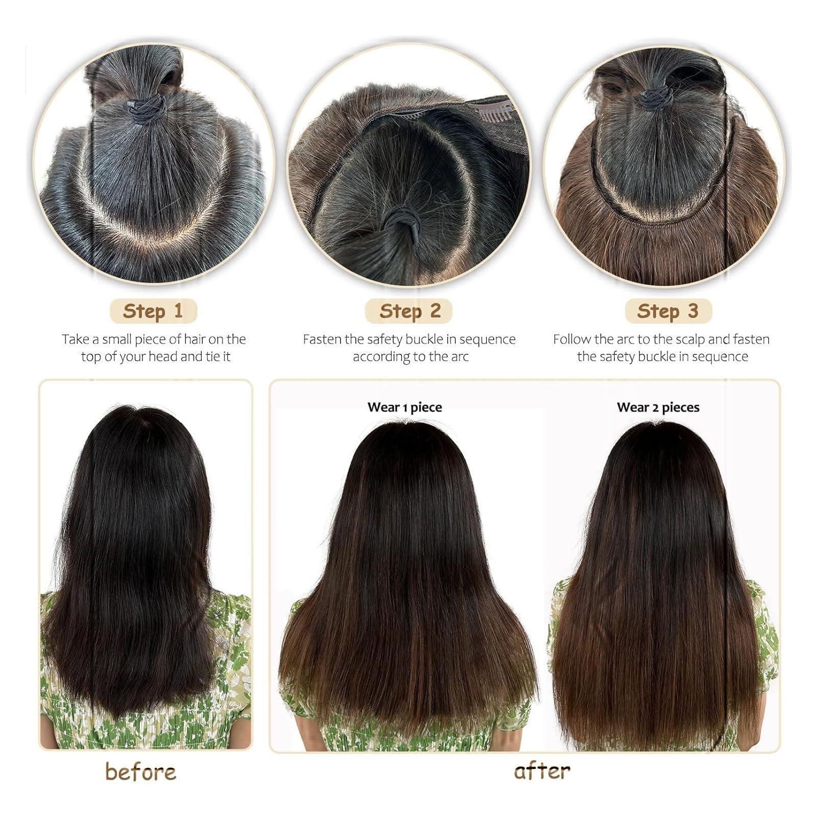 RIBONI One Piece Clip in Hair Extensions 22Inch Auburn Silky Straight Synthetic Seamless 5 Clips 3/4 Full Head One Piece Hair Extensions Clip in