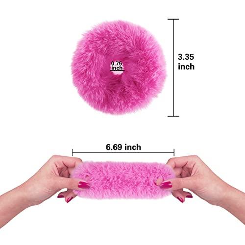 Mljsh 2 PCS Light Blue Pom Pom Hair Tie Fuzzy Scrunchies Furry Hair Bands With Faux Rabbit Fur Fluffy Elastic Hair Bobbles Ponytail Holders Girls Women Hair Accessories