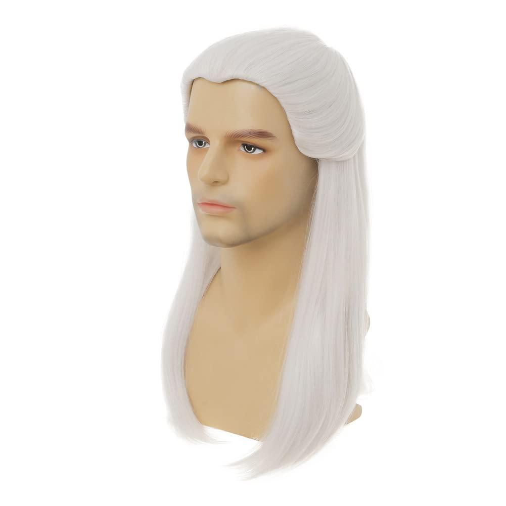 Dai Cloud Dai Cloud White Straight Wigs for Men Long White Male Hair Halloween Cosplay Anime Wigs