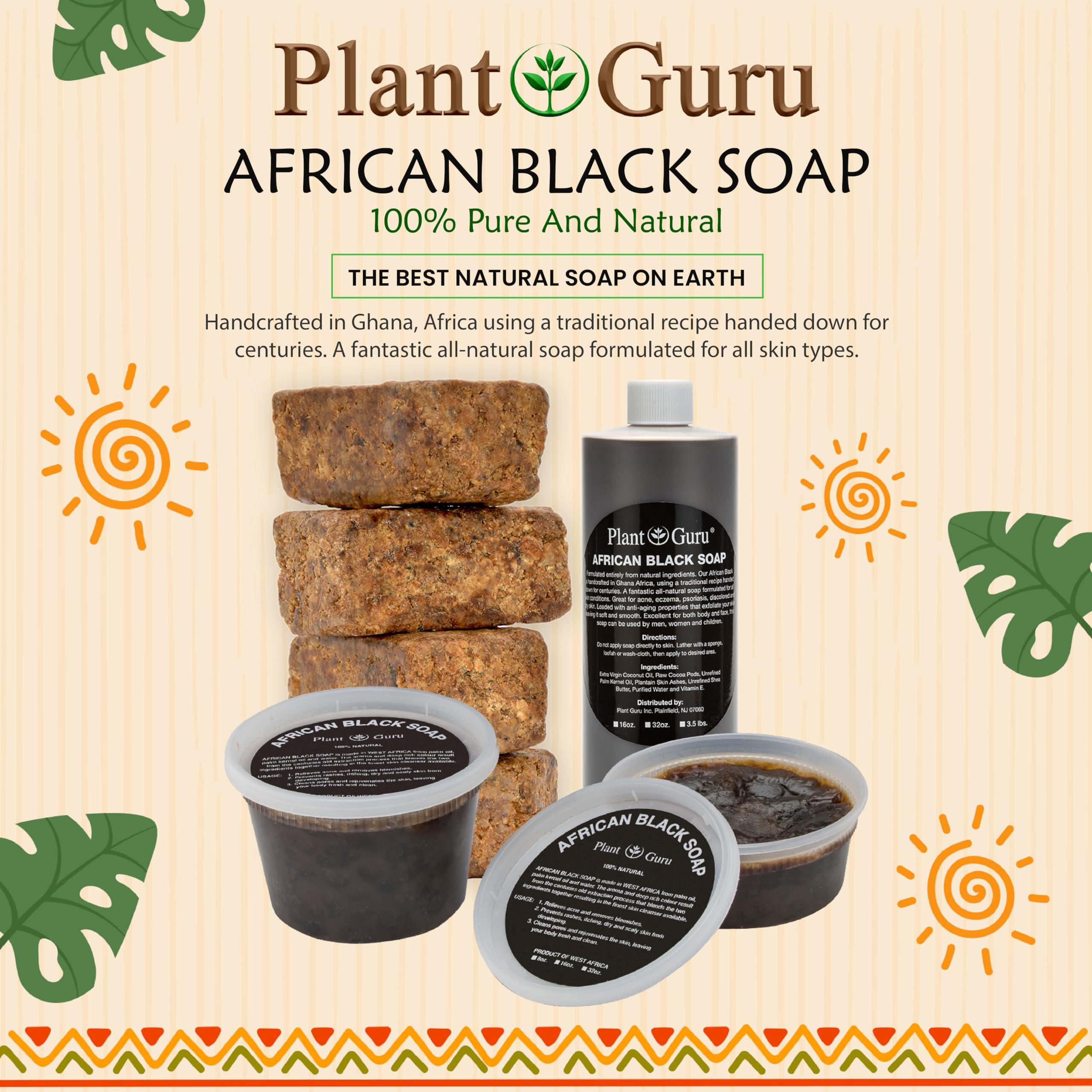 Plant Guru Raw African Black Soap 2 lbs. Bulk Bars 100% Pure Natural From Ghana. Acne Treatment, Aids Against Eczema & Psoriasis, Dry Skin, Scars and Dark Spots. Great For Pimples, Blackhead.