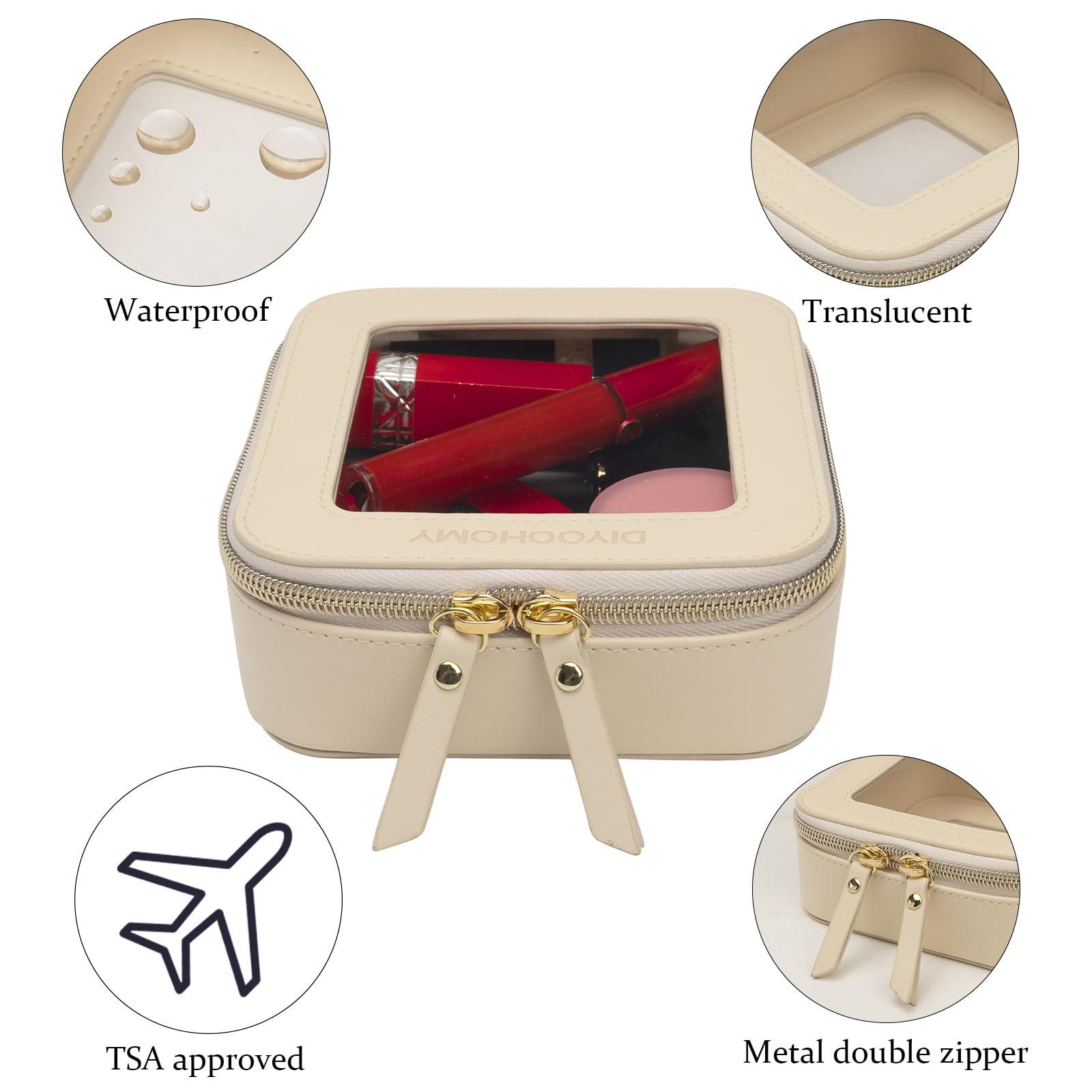 DIYOOHOMY DIYOOHOMY Clear Makeup Bag with Zipper, Black Travel Calpak Toiletry Bag for Women, Mini Leather Cosmetic Organizer Case, Small Portable Purse Pouch