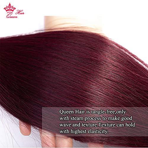 Queen Hair Queen Hair Products Brazilian Straight Virgin Hair Weave Wine Red Hair Color 99j Burgundy Human Hair Bundles 100% Unprocessed Human Hair Weft Extensions (10 10 10)