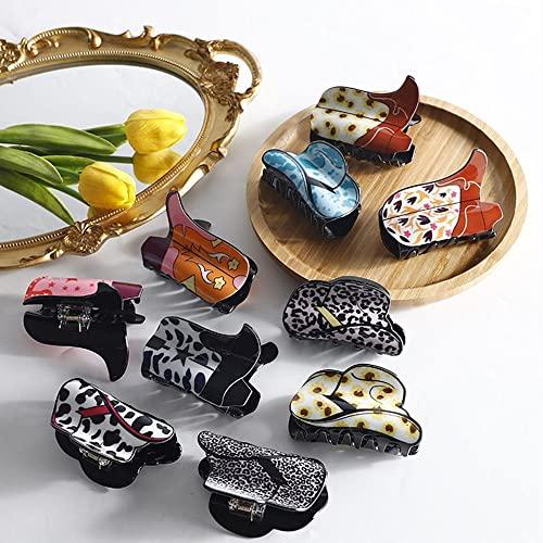 Generic Hair Claw Clip Creative Cowboy Hat Cowboy Boots Acrylic Grab Clip Flower Leopard Print Lips Geometric Shape Shark Clip Female Hair Accessories(G)