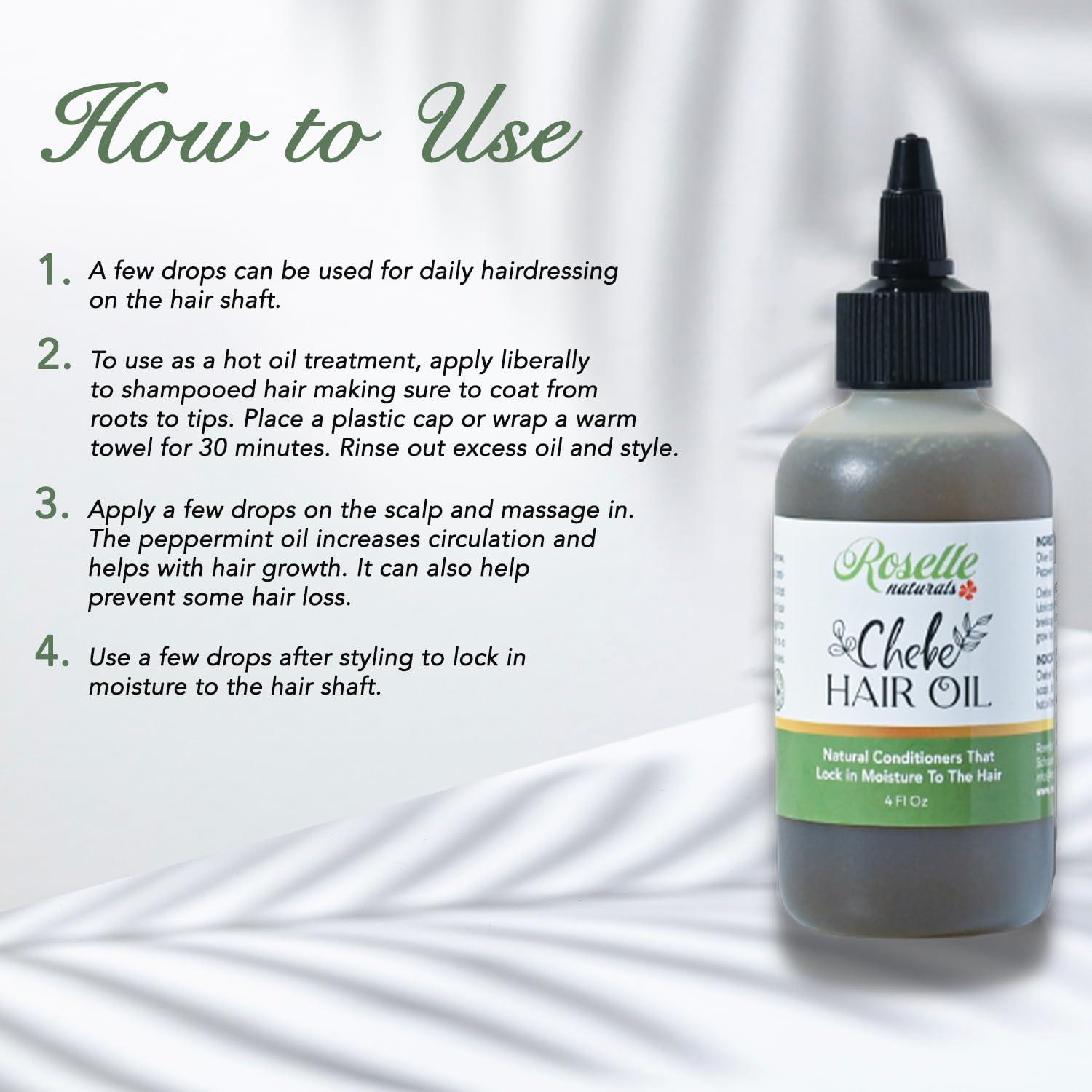 Roselle Naturals Roselle Naturals Chebe Oil for Hair Growth Made in USA - Chebe Powder Hair Oils for Hair Growth, Chebe Hair Oil, Chebe Hair Growth Oil, Chebe Hair Grease for Stronger, Longer Hair, 4 oz