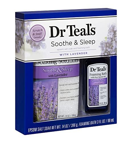 Dr Teal's Dr Teal's Lavender Epsom Salt & Foaming Bath Oil Sampler Gift Set 2022 - Give The Gift of Relaxation & Peaceful Slumber! - 14 oz Bag of Lavender Bath Salts & 3 oz Bottle of Lavender Foaming Bath Oil