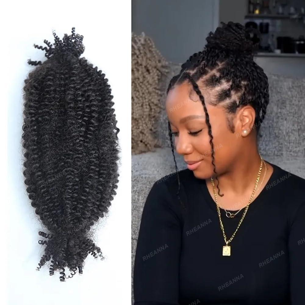 RHEANNA RHEANNA Human Afro Kinky Curly Hair For Twist Braids No Weft Double Drawn Twist Hair Extensions Braiding Afro Kinky Bulk Human Hair For Twist 100g/bundle 20\" 20\"