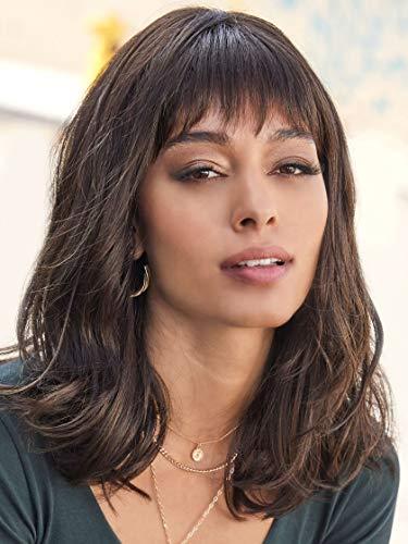 Rene of Paris & Maxwigs Nakia Wig Color Caramel Brown - Rene of Paris Wigs 13" Long Layered Wavy Soft Facial Lines Synthetic Fiber Basic Average Cap Hi-Fashion Collection Piece-y Bangs Bundle MaxWigs Hairloss Booklet