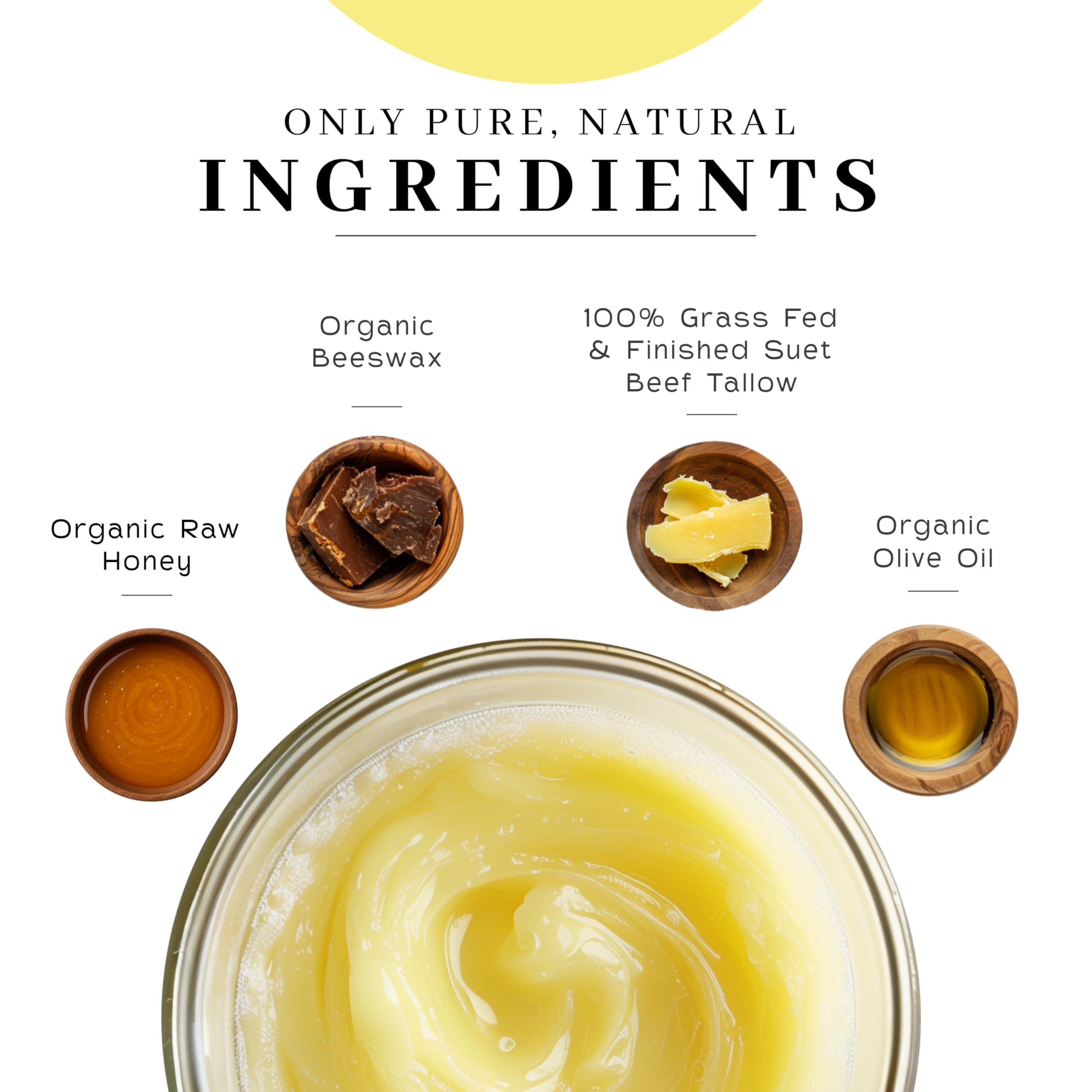 The Vanman Company Vanman\'s Tallow and Honey Balm With No Added Scent - Beef Tallow Face Moisturizer with Grass-Fed/Finished Beef Tallow for Skin, Organic Raw Honey and Beeswax, Cold Pressed Olive Oil - 2 oz