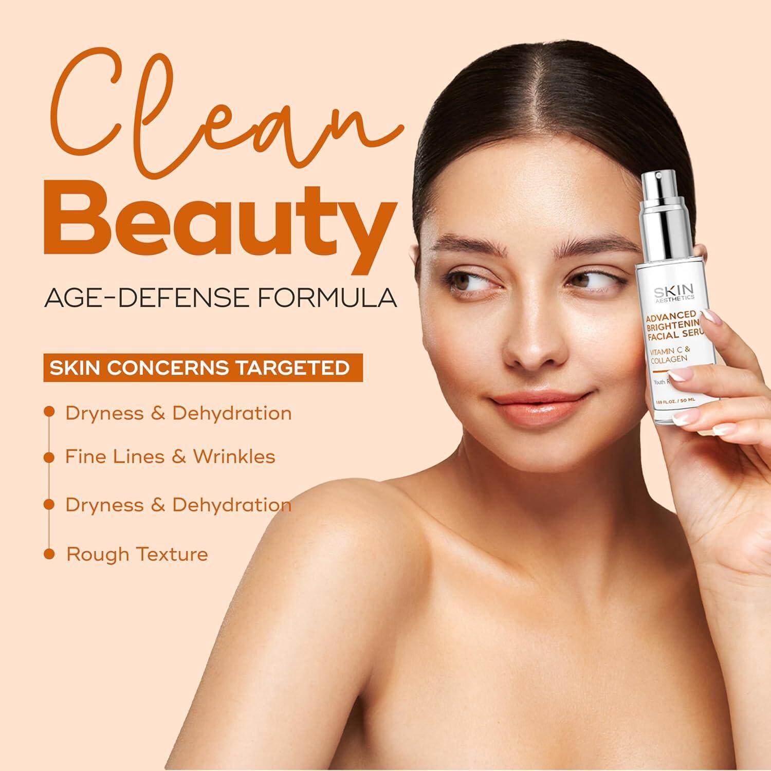 Skin Aesthetics Skin Aesthetics Vitamin C & Collagen Serum + Day Cream Set - Dark Spots & Brightening, Anti-Aging & Acne Scar Treatment - Dermatologist Tested Korean Skincare - Clean Beauty, Cruelty-Free - 1.69 oz