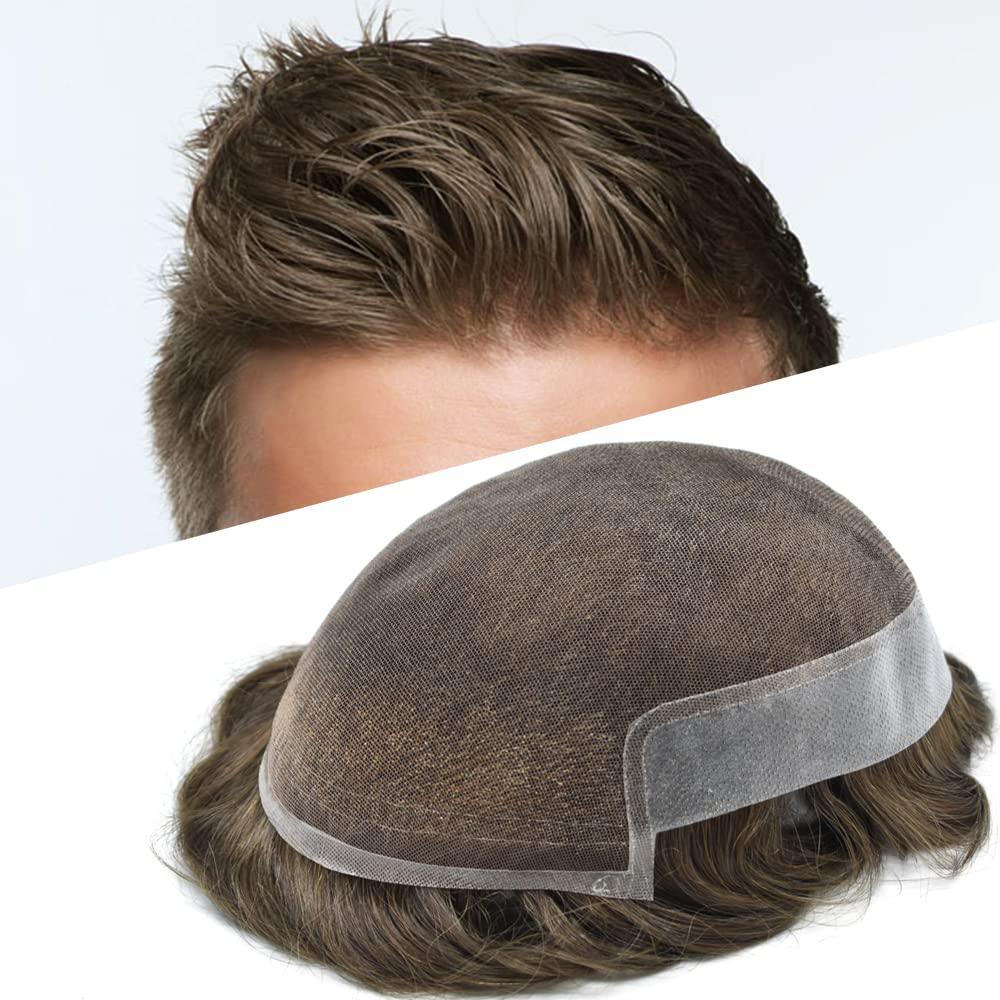 Generic Mens toupee Natural Hairline Bleach Knots Front Lace with Pu Hair System For Men Human Hair Piece