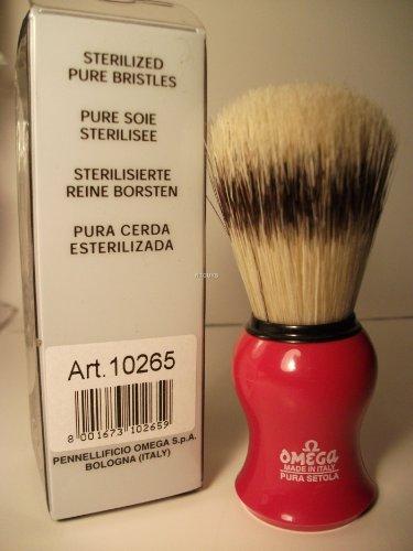 GBS Omega Red Curved Boar Hair Shaving Brush with Stand - #80265R