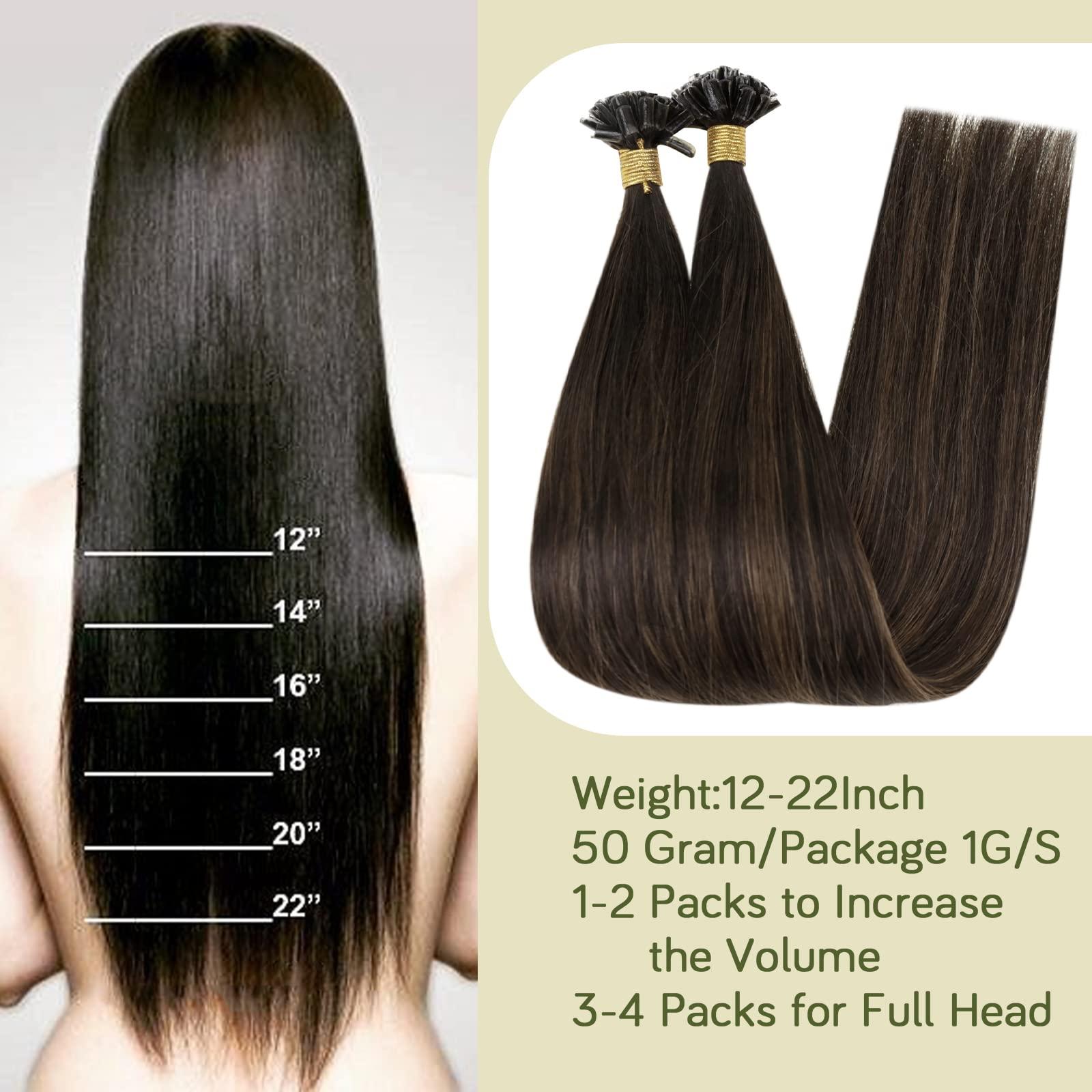 RUNATURE RUANTURE U Tip Hair Extensions Real Human Hair Ombre U Tip Hair Extensions Human Hair Balayage Dark Brown to Ash Brown Utip Keratin Hair Extensions Human Hair 14 Inch Short Hair 50g 50s