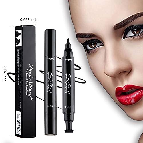 AMY'S DIARY AMY'S DIARY Eyeliner Stamp 2 Pens Winged Stamp Eyeliner, Perfect Wing Cat Eye Stencil Stamp for All Eye Shapes, Winged Eyeliner Stamp, Perfect Wing Cat Eye Liner, Waterproof & Smudge-proof