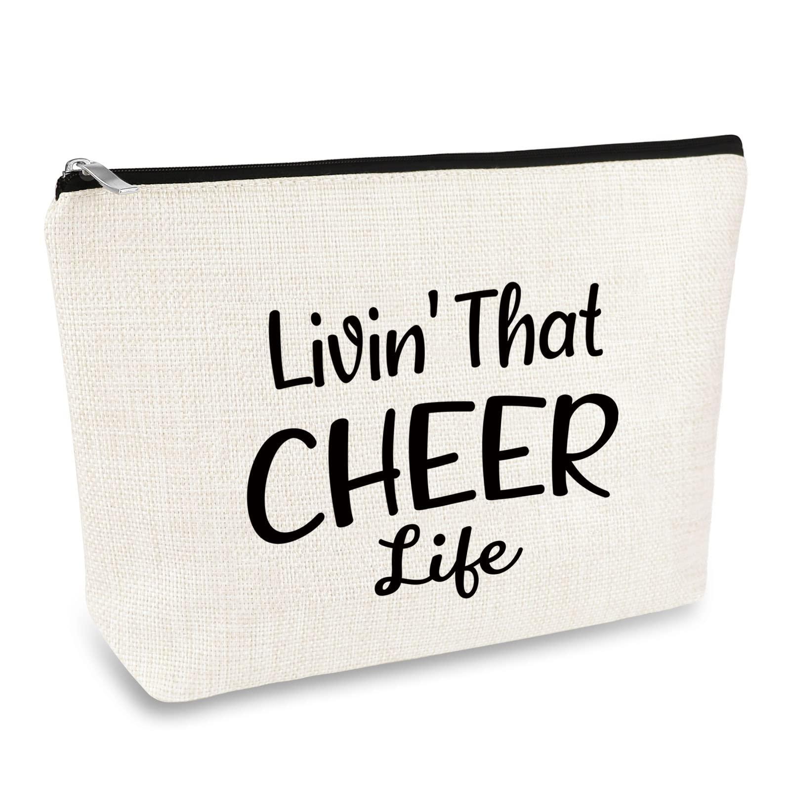 Mikela Cheerleading Gift Cheer Makeup Bag for Girls Women Cheerleader Gift Cheer Life Cosmetic Bags Cheer Team Gift Cheer Mom Gift Travel Make Up Bag Christmas Mother's Day Birthday Gift Cosmetic Pouch