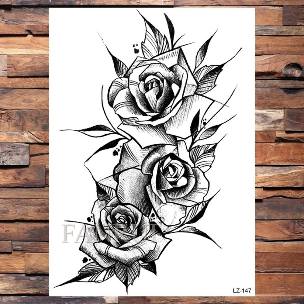 Generic Sexy Black Rose Temporary Tattoos For Women Arm Back Flower Tatoos Adults Peony Bloosom Body Art Floral Tattoo Paper Paste