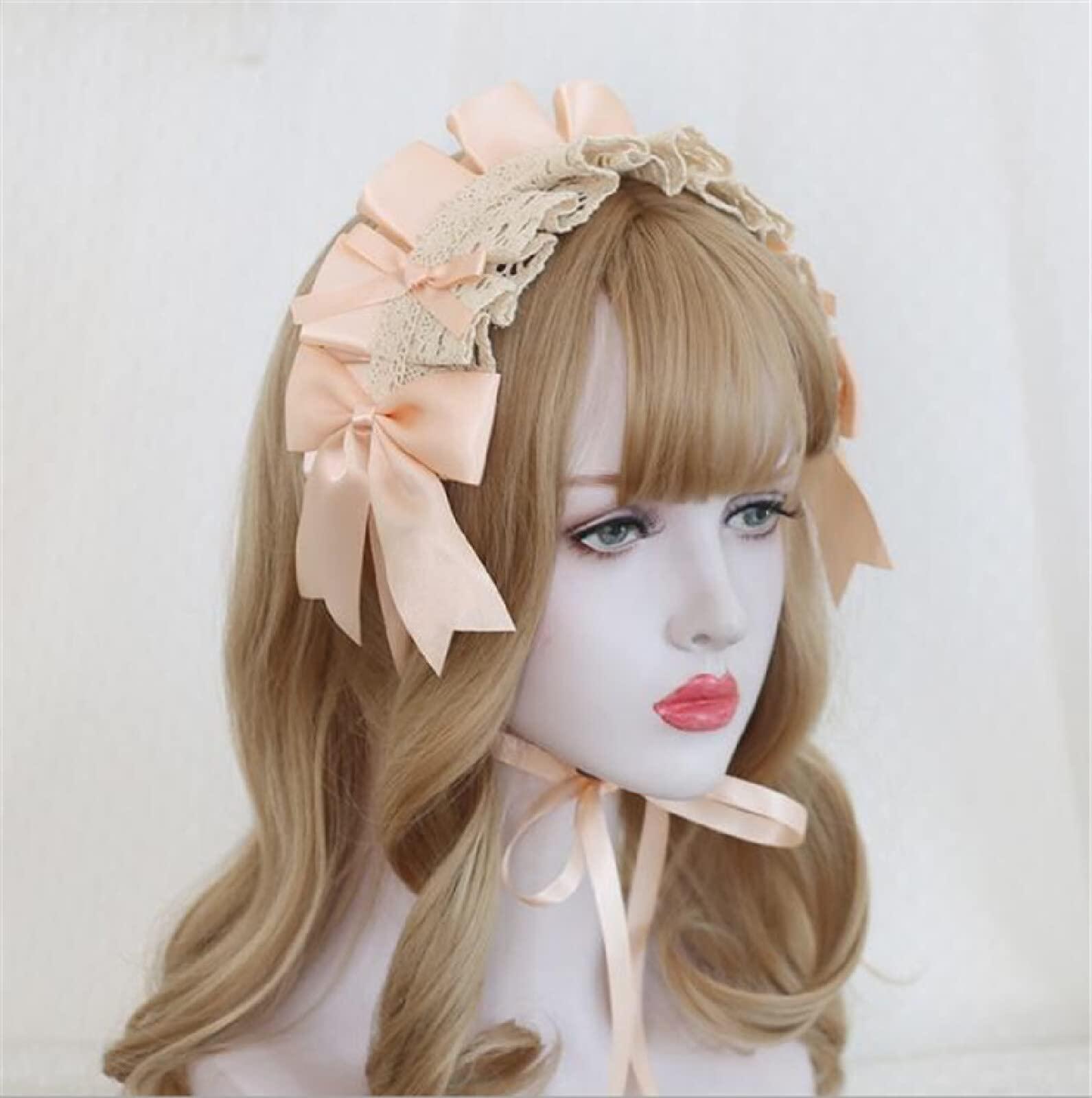 ILHF ILHF Fashion Lolita Lace Bowknot Headdress Lolita Headband Sweet and Cute Handmade Hair Accessories, Light Pink
