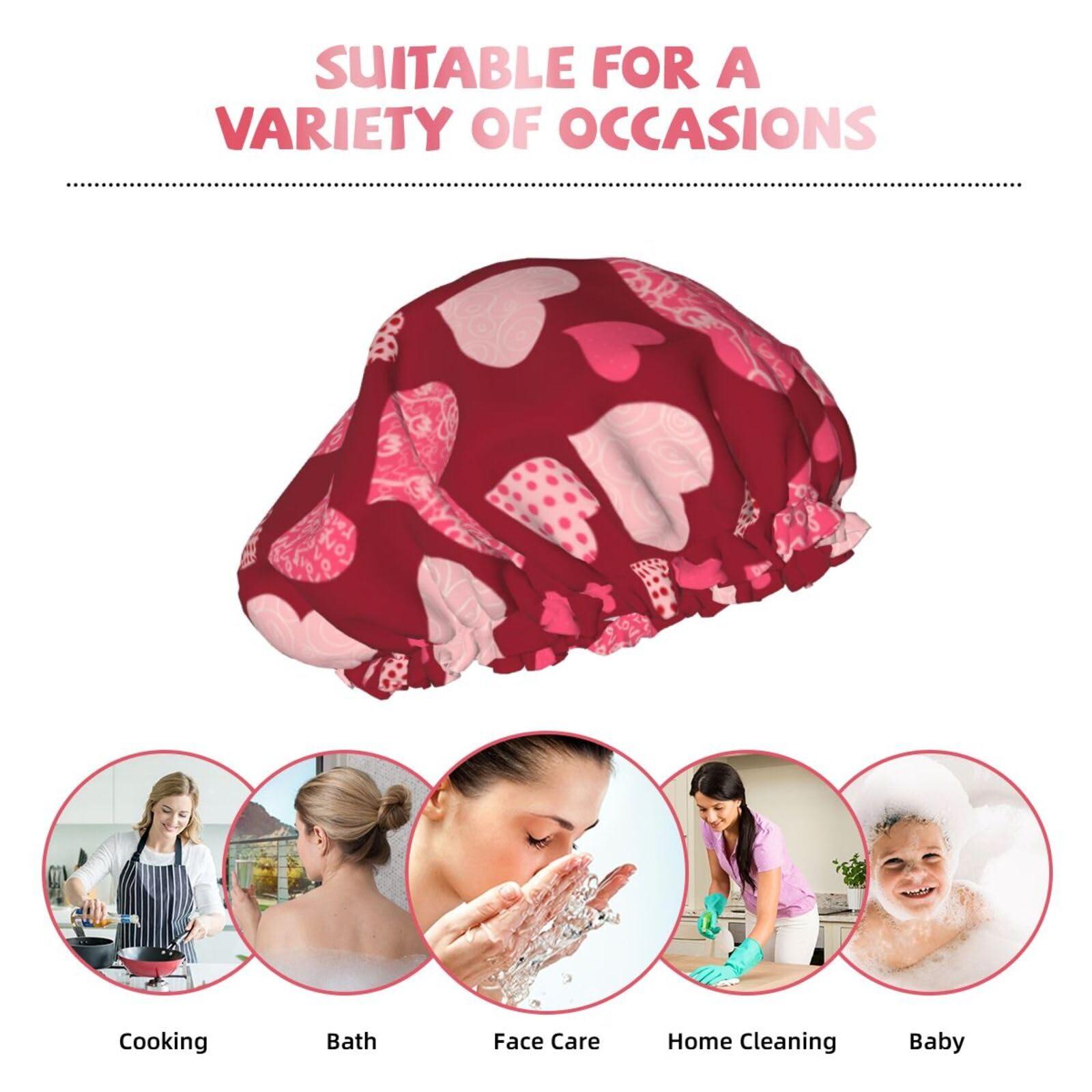 YIPOCH Pink Floral Plaid Hearts Large Shower Cap for Women Men Shower Caps for Women Reusable Waterproof Hair Cap Double Layers Showercap With PEVA Lined & Elastic Band Fashion Shower Bonnet
