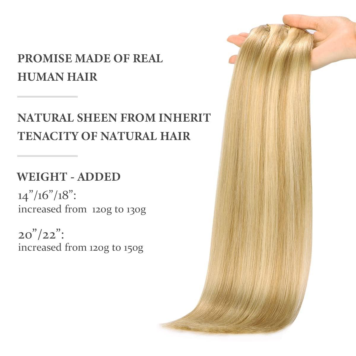hotbanana HOTBANANA Clip in Hair Extensions 24 inch 160g 7pcs Light Blonde Highlighted Golden Blonde Clip in Remy Human Hair Extensions Straight Hair Invisi Edge Clip Hair Full Head