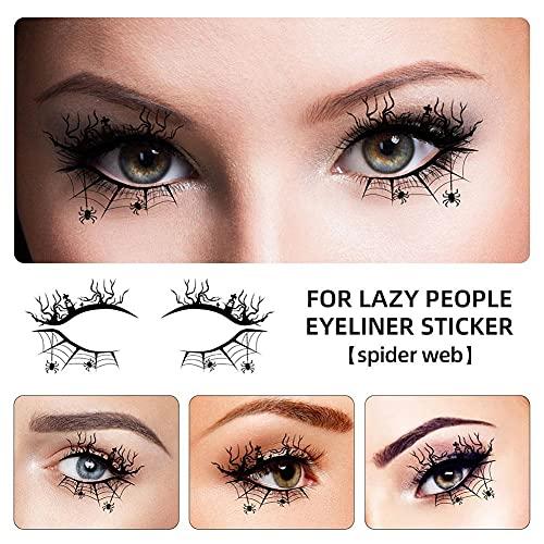 HBaby HBaby 8 Pairs Temporary Eye Tattoos Halloween Eyeliner Sticker Black Bat Spider Web Pattern Eye Line Decals Waterproof Self-Adhesive Face Tattoos