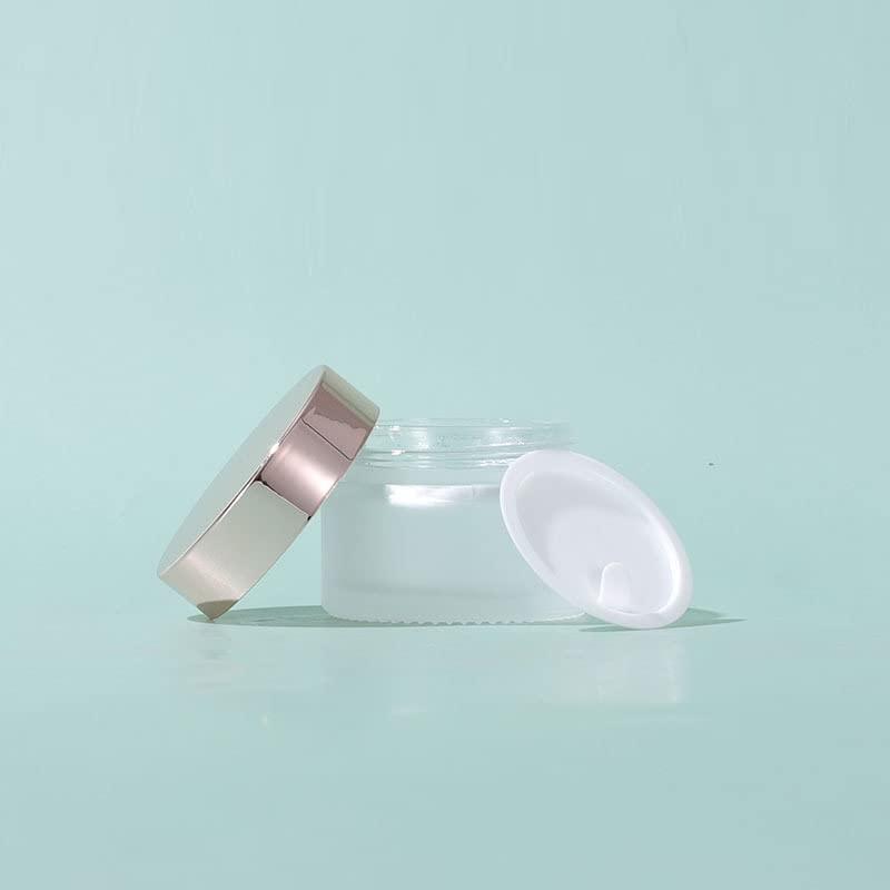 SNOW DIAMOND Clear Frosted Round Glass Jar With Rose Gold Lid, Empty Small Sample Travel Size Cosmetic Containers Pot For Eye gel Face Cream Makeup Beauty Products Oil Salve Ointment (15ml 0.5 oz, 60 Pack)