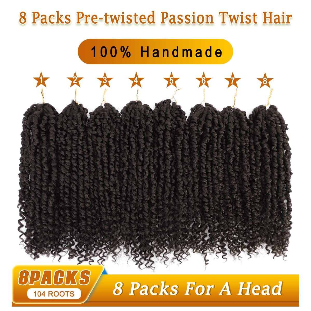 Nice One Nice One Pre-Twisted Passion Twist Hair 12 Inch, Short Passion Twist Crochet Hair for Women 8 Packs Light Brown Pre-Looped Passion Twists Braiding Synthetic Hair Extensions(12inch,4#)