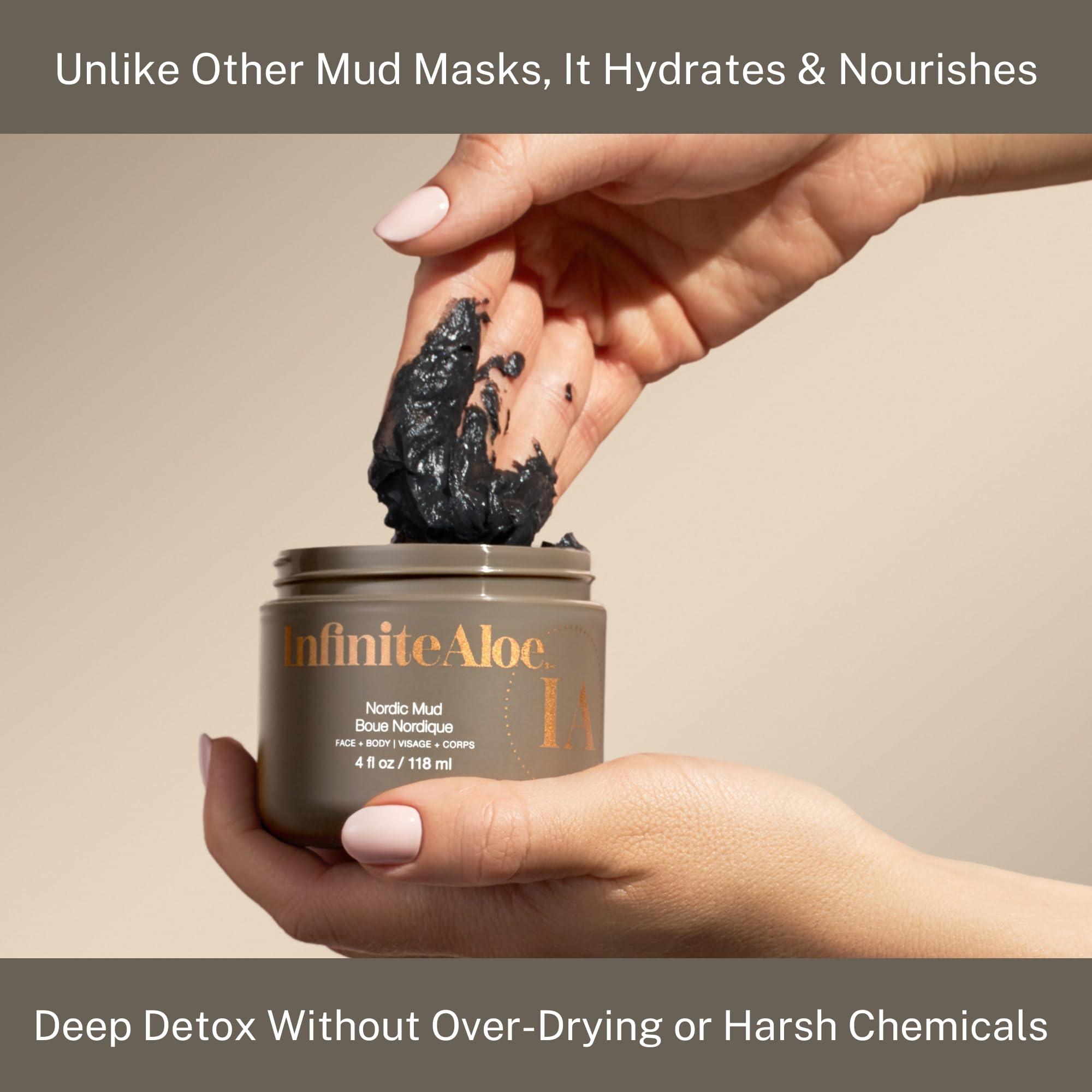 InfiniteAloe InfiniteAloe Nordic Mud Face Mask Skin Care Treatment, Peat + Charcoal + Aloe Vera + HA Combined, Suitable for All Skin Types - 4oz.