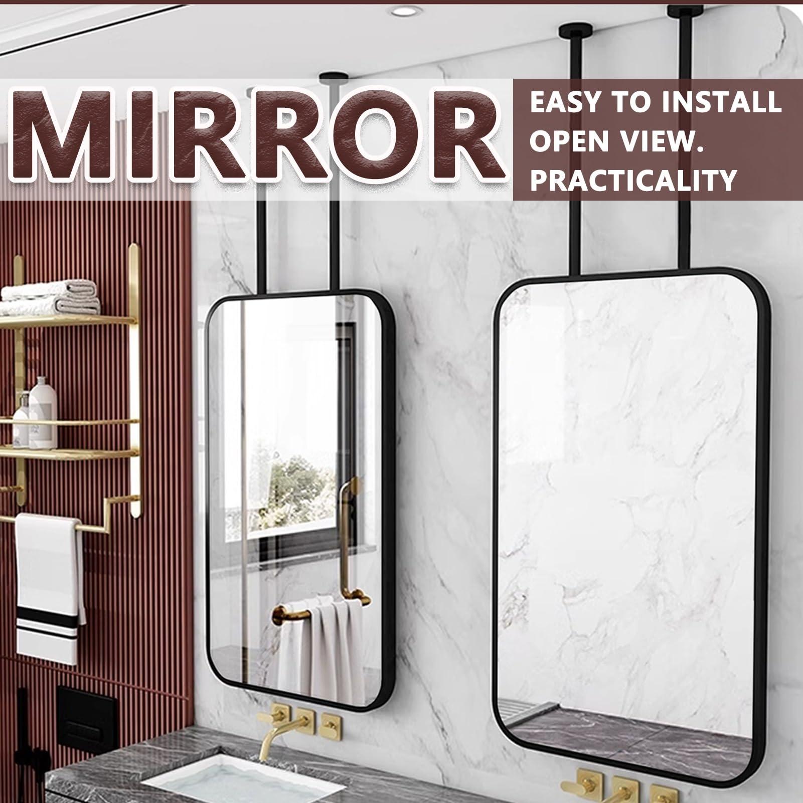 Gaommini Gaommini Square Ceiling Mounted Mirror with Black Metal Frame, Rectangular Hanging Rod Mirror, Wall Creative Decorative Mirror for Bathroom Makeup Shaving (Size : 40cmx60cm)