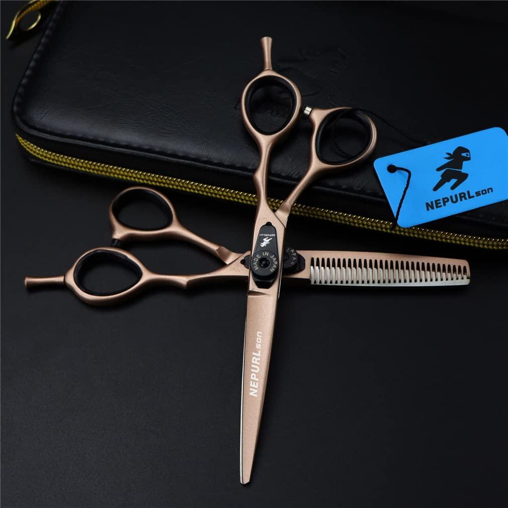 KOAIEZ KOAIEZ 5.5/6.0 Inch Gold Salon Barber Hairdressing Shears Set, Stainless Steel Barber Shears (Cutting Scissors + Thinning Scissors), for Women, Men and Hairdressers,5.5 Inch