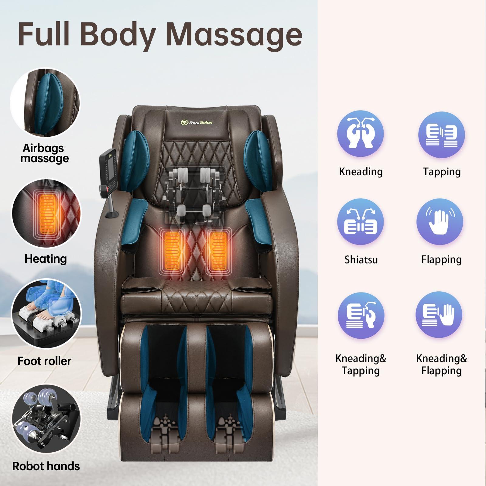 Real Relax Real Relax Massage Chair, SL Track Full Body Zero Gravity Massage Chair Recliner with App Control, Favor 05 (Brown)