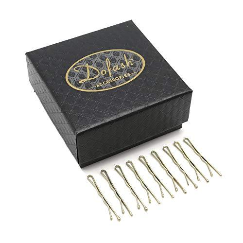 KWONG Dofash 100Pcs 3.5CM/1.38IN Mini Bobby Pins Blonde Hair Pins Long Bobby Pins Tiny Hair Pins with Gift Box for Women Girls Fine Hair (Bright Gold)