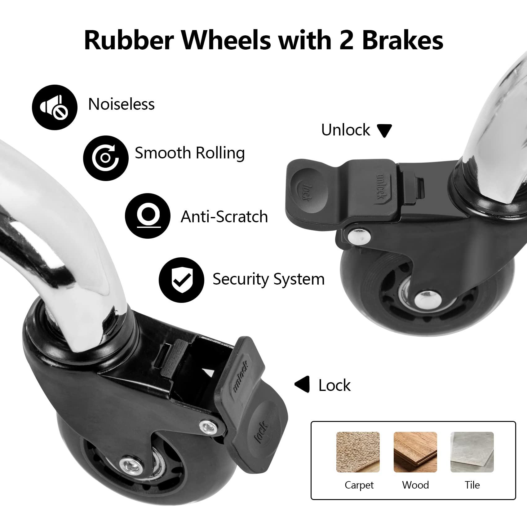 CoVibrant CoVibrant Heavy Duty Adjustable Rolling Stool with Noiseless Wheels, Dual Brakes, Footrest & Swivel - 20"-27" Height - for Kitchen, Medical, Salon, Tattoo, Office, Home (Black)