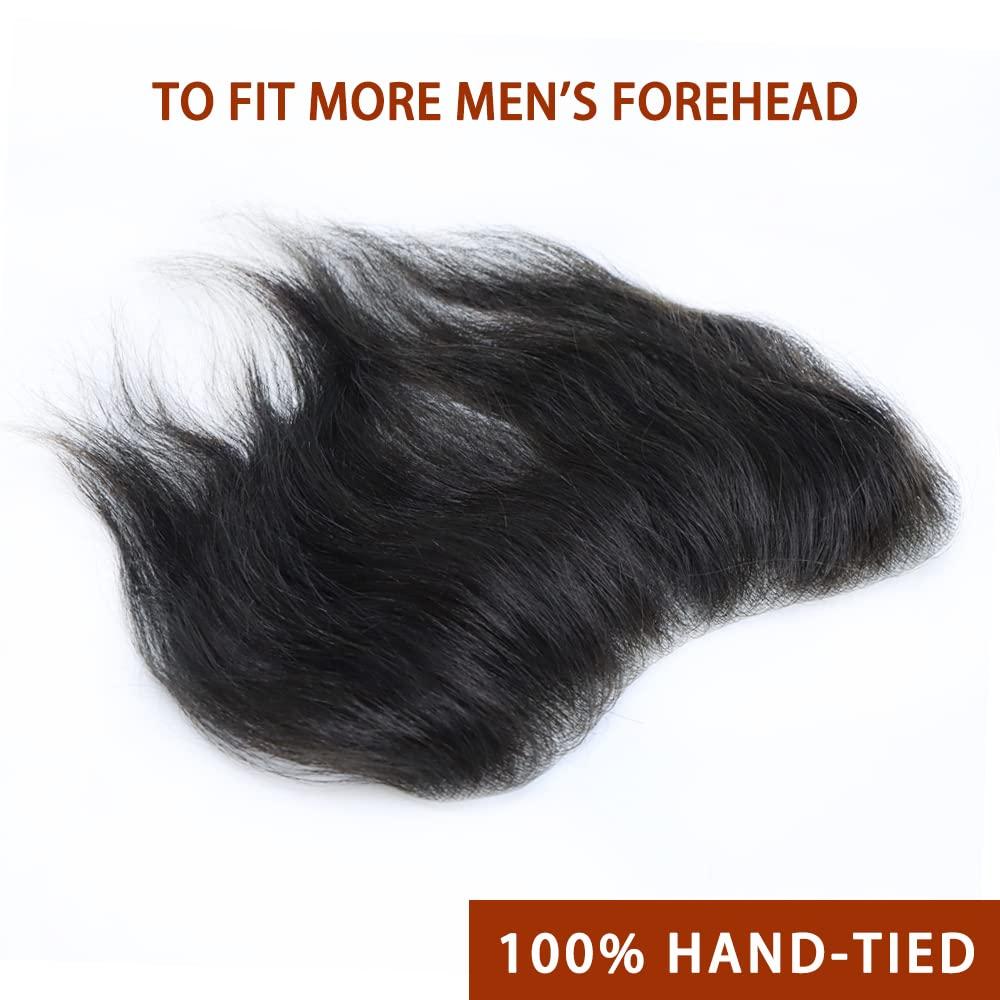 Healthlif Frontal Hair Piece For Receding Hairline Men\'S Toupee V-Shape Hairline European Human Hair Patch For Men Pu Frontal Hairpiece For Men Frontal Cover Hair Replacement System #4 MEDIUM BROWN 100% Density