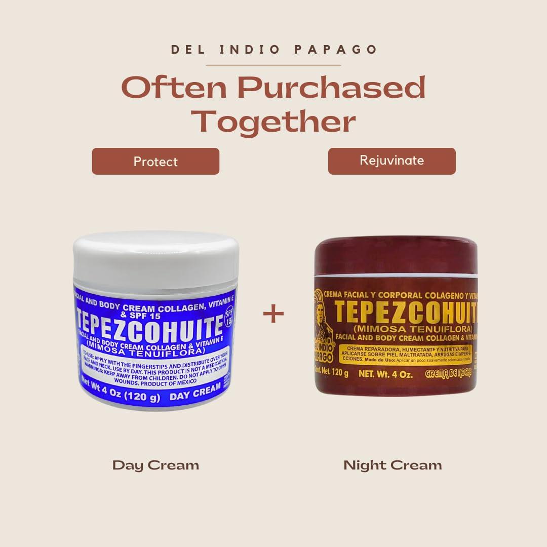 Del Indio Papago Del Indio Papago Tepezcohuite Night Cream - Tepezcohuite Cream from Mexico - Reduces Wrinkles, Renews Skin, Grease Free - JUMBO SIZE 4 Oz