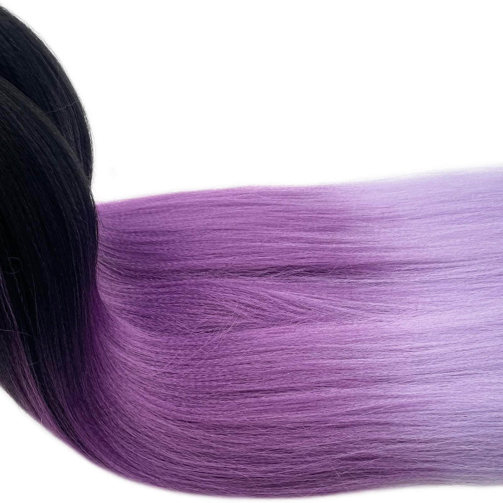 UPruyo UPruyo Black to Purple Ombre Braiding Hair Pre Stretched Synthetic Hair for Braiding Black Purple Hair Extensions for Braids Prestretched Braiding Hair Ombre (26 In 6 Packs)