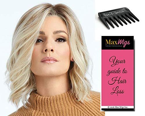 Raquel Welch & Maxwigs Simmer Wig Color RL12/22SS SHADED CAPPUCCINO - Raquel Welch Wigs 11.5" Mid-Length Lob Bob Tapered Ends Unstructured Waves Tru2Life Heat Friendly Synthetic Top Bundle Comb, MaxWigs Hairloss Booklet