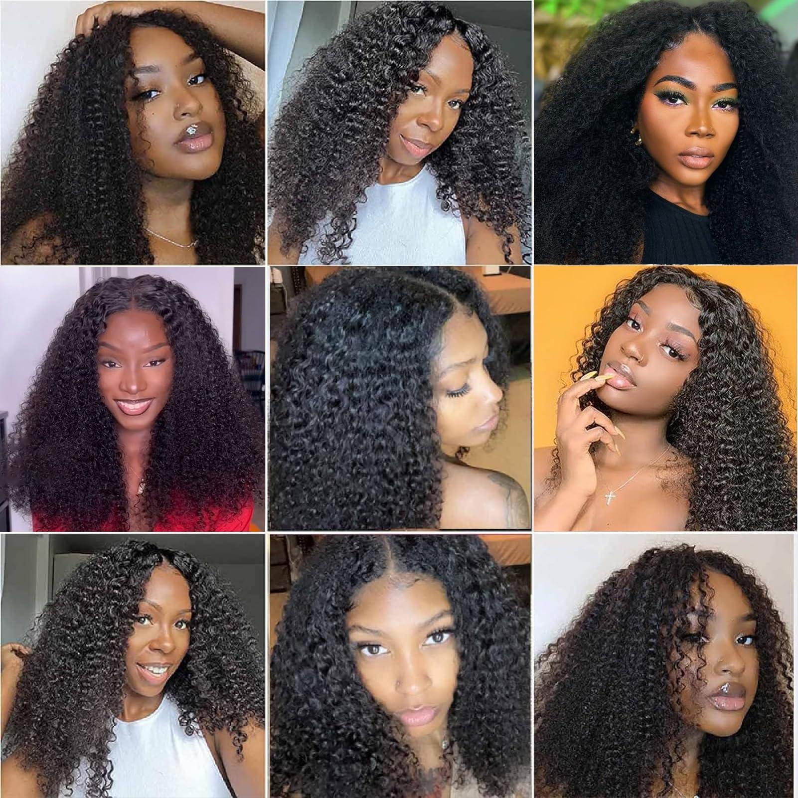 Lealife 18 Inch V Part Wig Human Hair Curly,V Part KinkyCurly Wig for Women,Glueless No Leave Out No Sew in Upgrade U Part Full Head Clip in Natural Black 12A Human Hair 200% Density