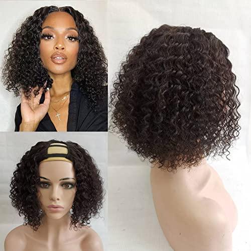 Wig Wig Curly U Part Human Hair Bob Cut Deep Coily Curly upart U Shaped With Clips 180% Density 12in, 6.0 Count