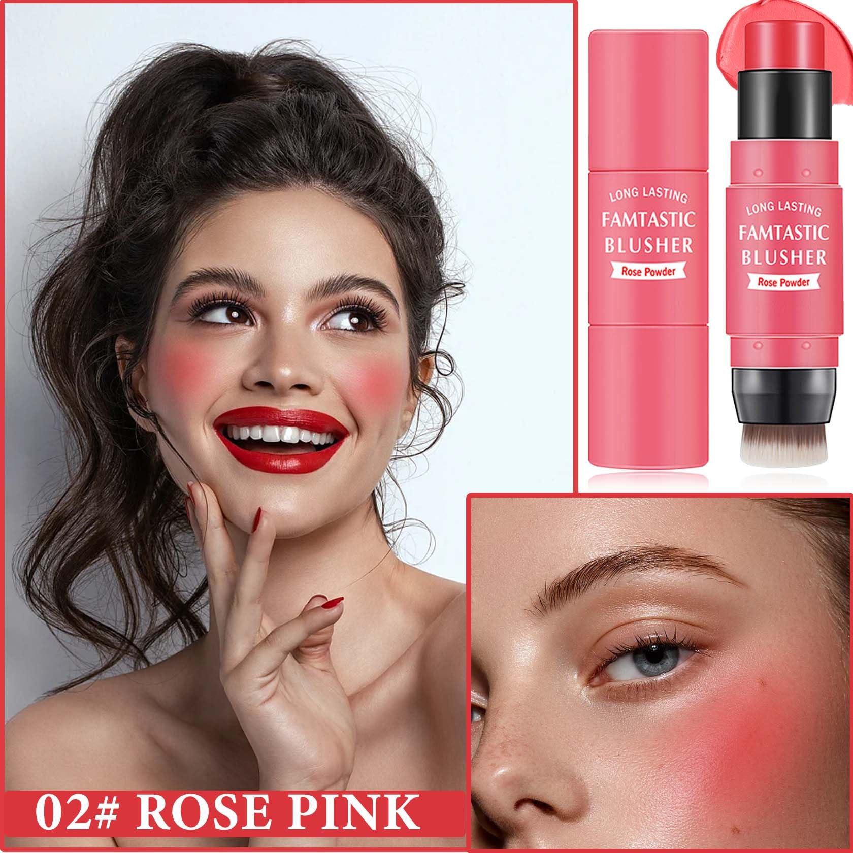 DuoZeng DuoZeng Cream Blush Stick with Brush,Double Head Blush Sticks for Cheeks Waterproof Cream Blush Makeup Stick Long Wearing Multi-Stick Blush for Lips,Cheeks & Eyes (#02 Rose Pink)