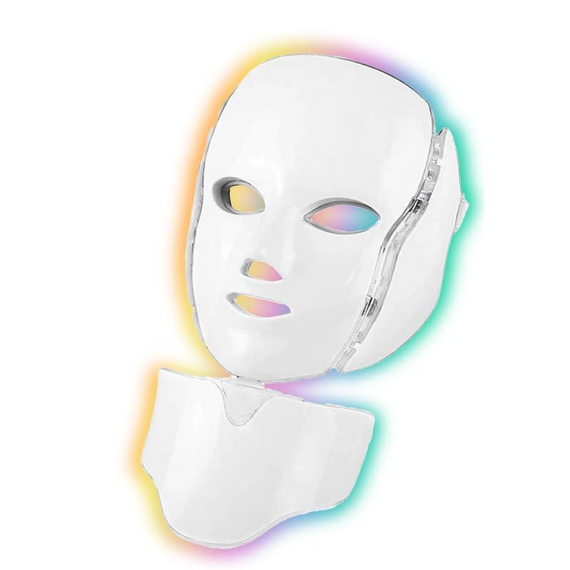 Amblery Amblery Led Face Mask Light Therapy, 7 Colors LED Light Therapy Mask for Facial Skin Care, Neck Massager with Heat, Shiatsu Back Shoulder and Neck Massager(White),
