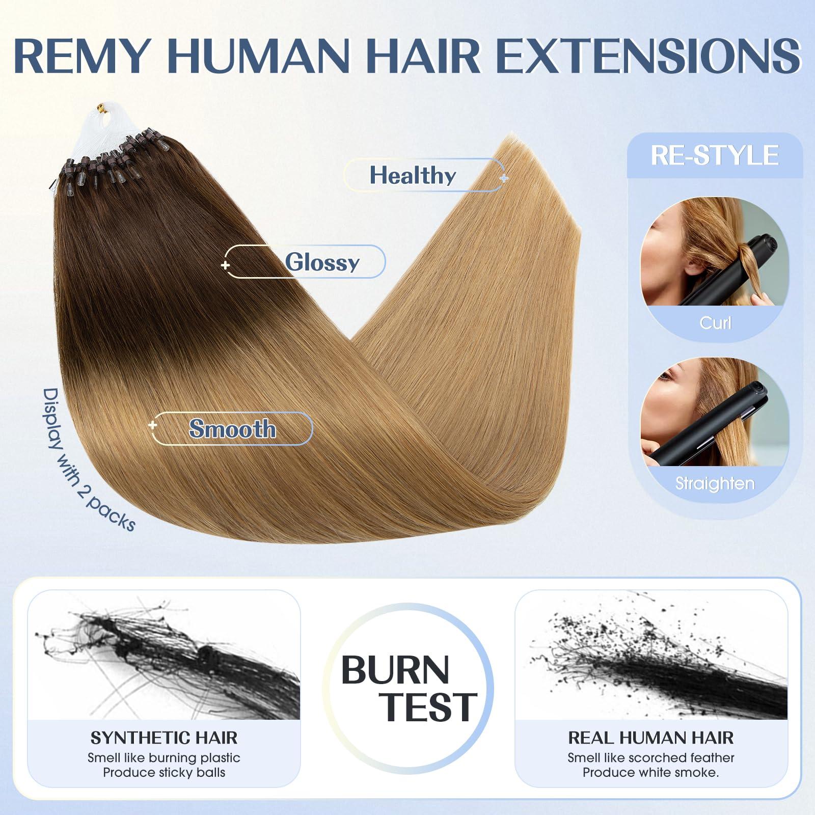 Hairro Hairro Microlink Human Hair Extensions Micro Loop Remy Hair For Women Micro Bead In Hair Invisible Pre Bonded Cold Fusion Loop Hair 22 Inch 50g 50 Strands #4T27 Medium Brown to Dark Blonde