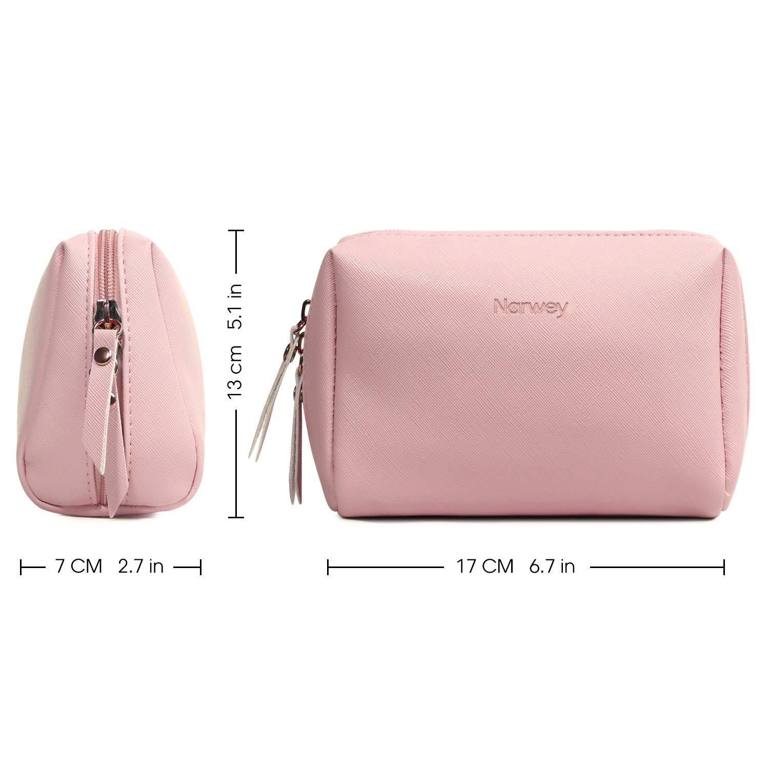 Narwey Narwey Small Vegan Leather Makeup Bag for Purse Travel Makeup Pouch Mini Cosmetic Bag for Women (Small, Pink)