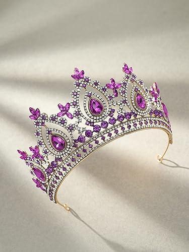 SWEETV SWEETV Queen Crowns for Women Purple Princess Tiara Quinceanera Pageant Crown Diadem Crystal Headpiece for Birthday Prom